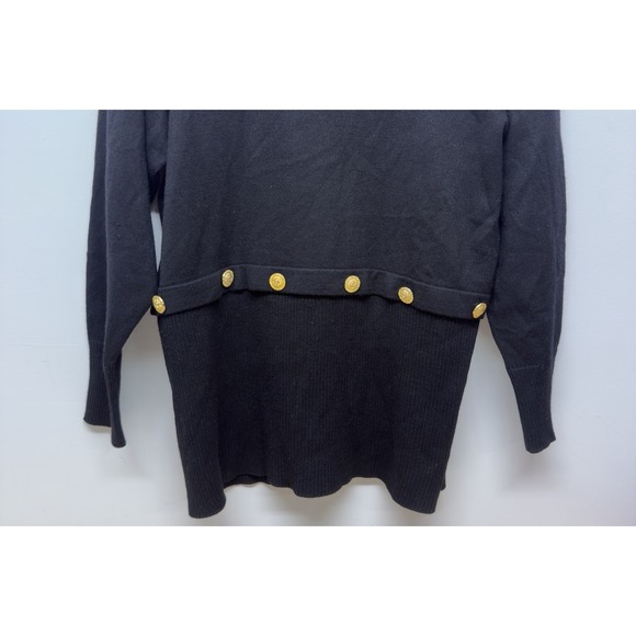 Chaus 1980s Vintage Black Gold Buttons Sweater Turtleneck Wool / Acrylic #8 - Picture 3 of 10